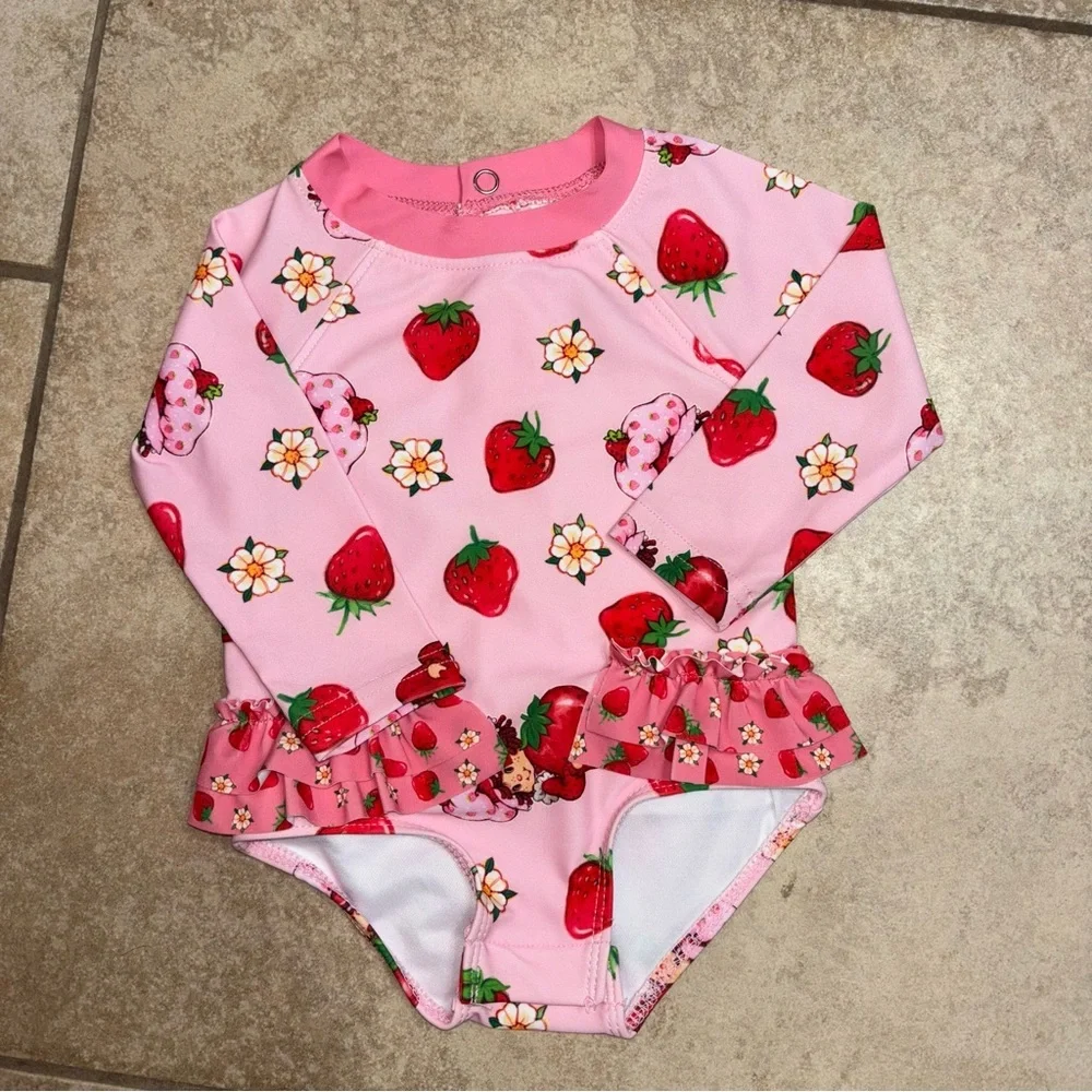 Strawberry Shortcake Long Sleeve Baby Girl Swimsuit Rashguard Set 3-6 mo NWOT